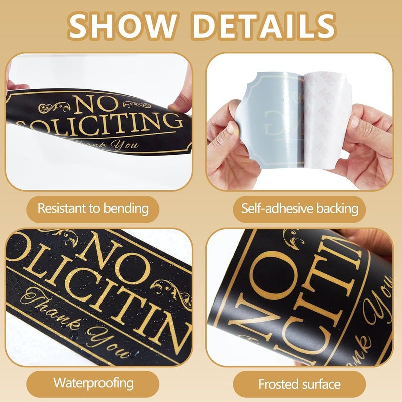 LUHIMO No Soliciting Sign for Front Door, Self-Adhesive Vinyl No Solicitors Modern Sign for House?Home, Business, Apartments,and Office Door (Black Gold) - Image 4